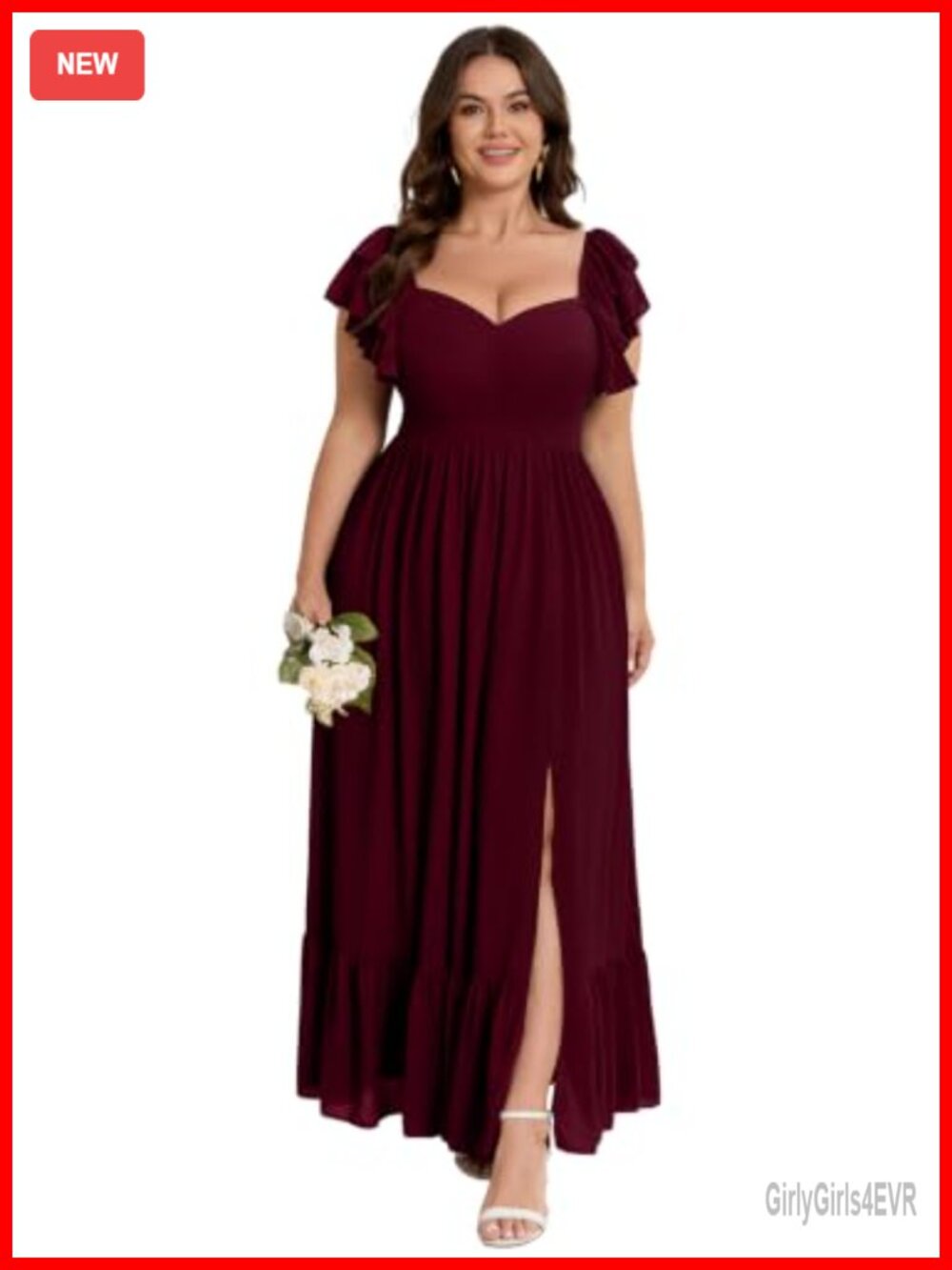 Chiffon Plus Size Maxi Formal Wedding Guest Dress Ruffle Sleeve